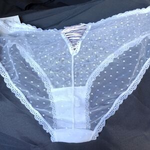 Sheer White Lace-Trim Polka Dot Bikini Panty - Womens Intimates